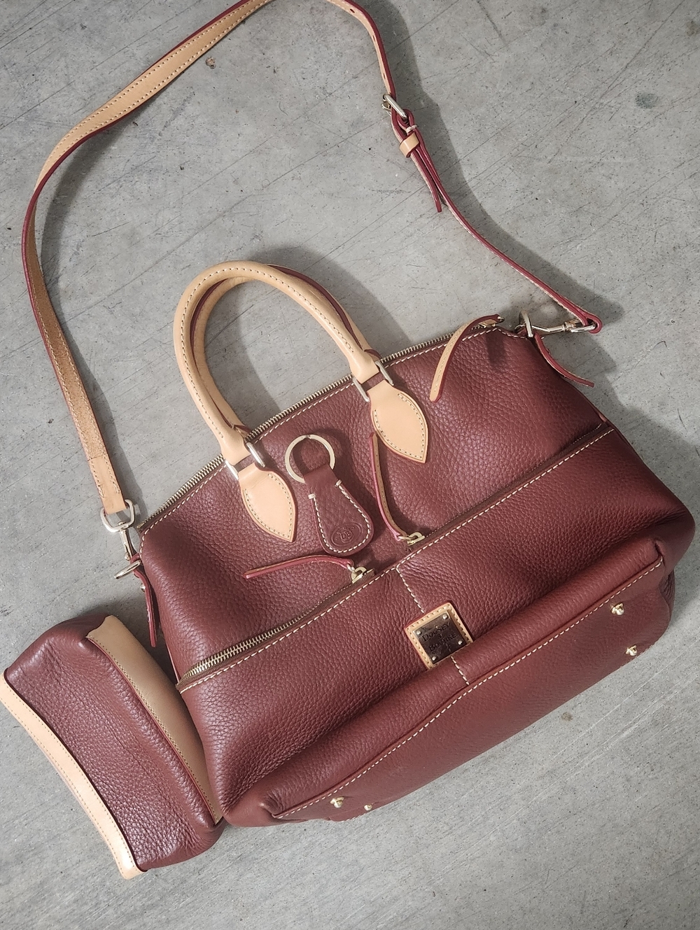 Pristine Dooney & Bourke Maroon Florentine Satchel w/ Accessories
